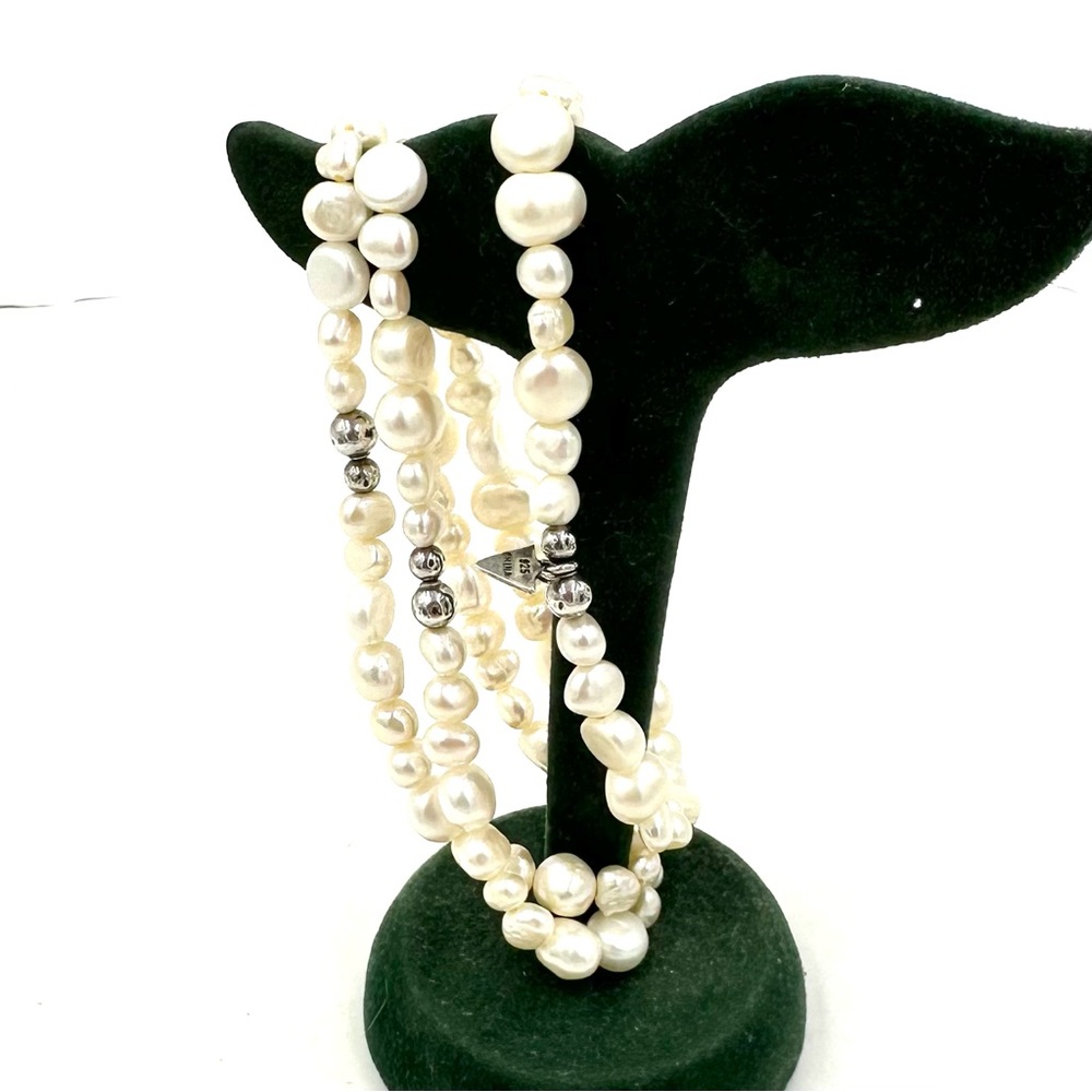 Silpada Goddess Sterling Silver Pearl Stretch Bracelet Three Strands - Picture 4 of 9